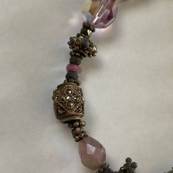 Vintage Silver and Pink Beaded Bracelet with Toggle Clasp - Picture 2 of 9